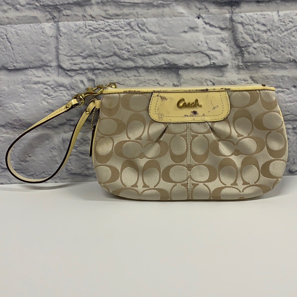 Coach yellow and tan wristlet